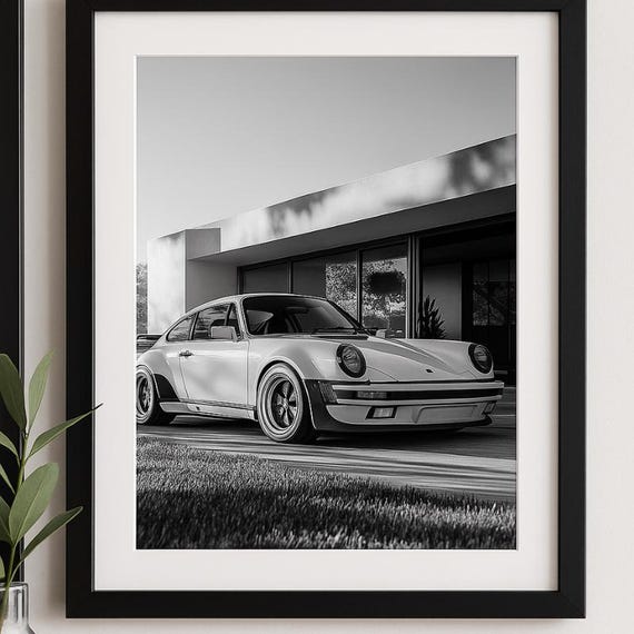 ポルシェ 911 40周年 ポスター ポルシェ 911 白黒ポスター | 白黒スポーツカーのウォールアート +