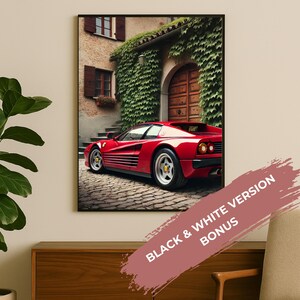 Ferrari Wall Art Printable | Red Supercar Poster for Men’s Decor + Bonus Black & White Versions in 4 Sizes, Father’s Day Gift for Him