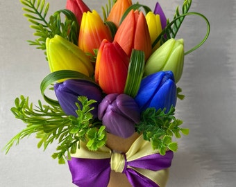 Rainbow Soap Flowers | Soap Tulip Bouquet | LGBTQ Pride Handmade Soap Bouquet | Rainbow soap gift