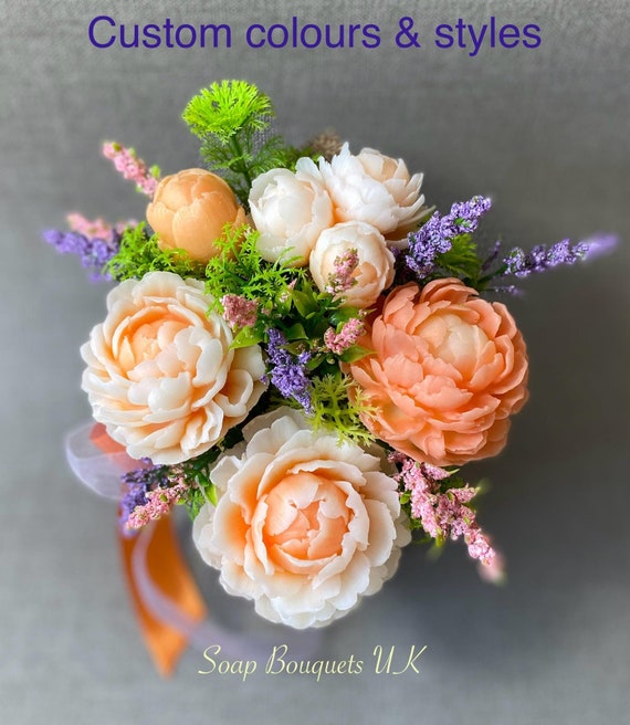 Customizable Peony Soap Flower Bouquet - Soap Flowers Set, Unique Spa Gift for Birthdays, Christmas, Mother's Day, Home Decor. Handmade Soap