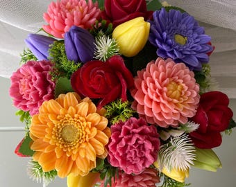Luxurious Handmade Vegan Soap Flowers | Artificial Flower Alternative | Perfect Gift, Home Decor | Bouquet of Rose, Dahlia, Tulips, Gerbera