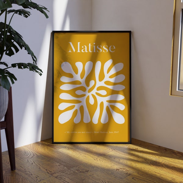 Affiche Matisse Flower - Impressions art mural - Digital print art - Décoration bohème jaune moderne - Poster aesthetic retro vintage