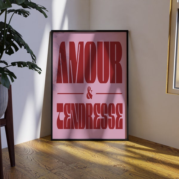 Affiche déco Amour & Tendresse -  Poster rose rouge - Citation - Téléchargement instantané - Déco aesthetic - Typographie Minimaliste retro