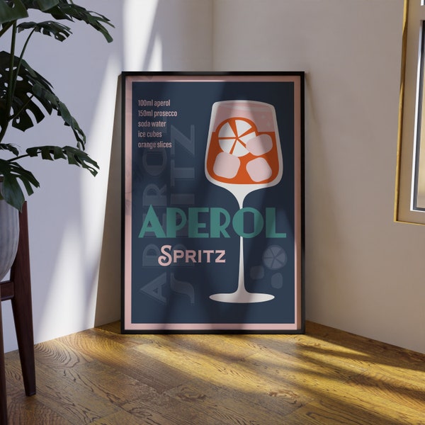 Affiche déco Cocktail Apéro Spritz - Poster illustration recette - Téléchargement instantané - Typographie aesthetic - Minimaliste retro