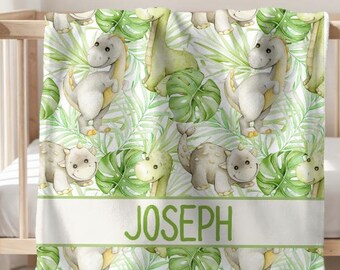 Personalized Dinosaur Blanket, Custom Baby DinoThrow, Baby Blanket, Jungle Nursery Decor, Baby shower gift, Name gift for Kids Child