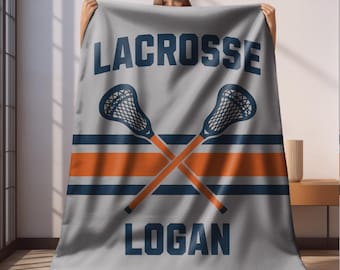 Personalized Lacrosse Blanket, Custom Name, Sports Fleece Throw, Lacrosse Player Gift, Team Colors, Coach Gift,