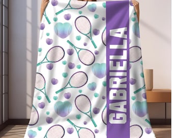 Custom Tennis Blanket, Personalized Kids Blanket, Sports Blanket, Athlete Gift, Team Blanket, Soft Throw, Personalized Tennis, Racket, Ball
