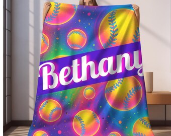 Custom Softball Blanket, Personalized Kids Blanket, Sports Blanket, Custom Gift, Plush Blanket, Soft Cozy Throw, Personalized Softball