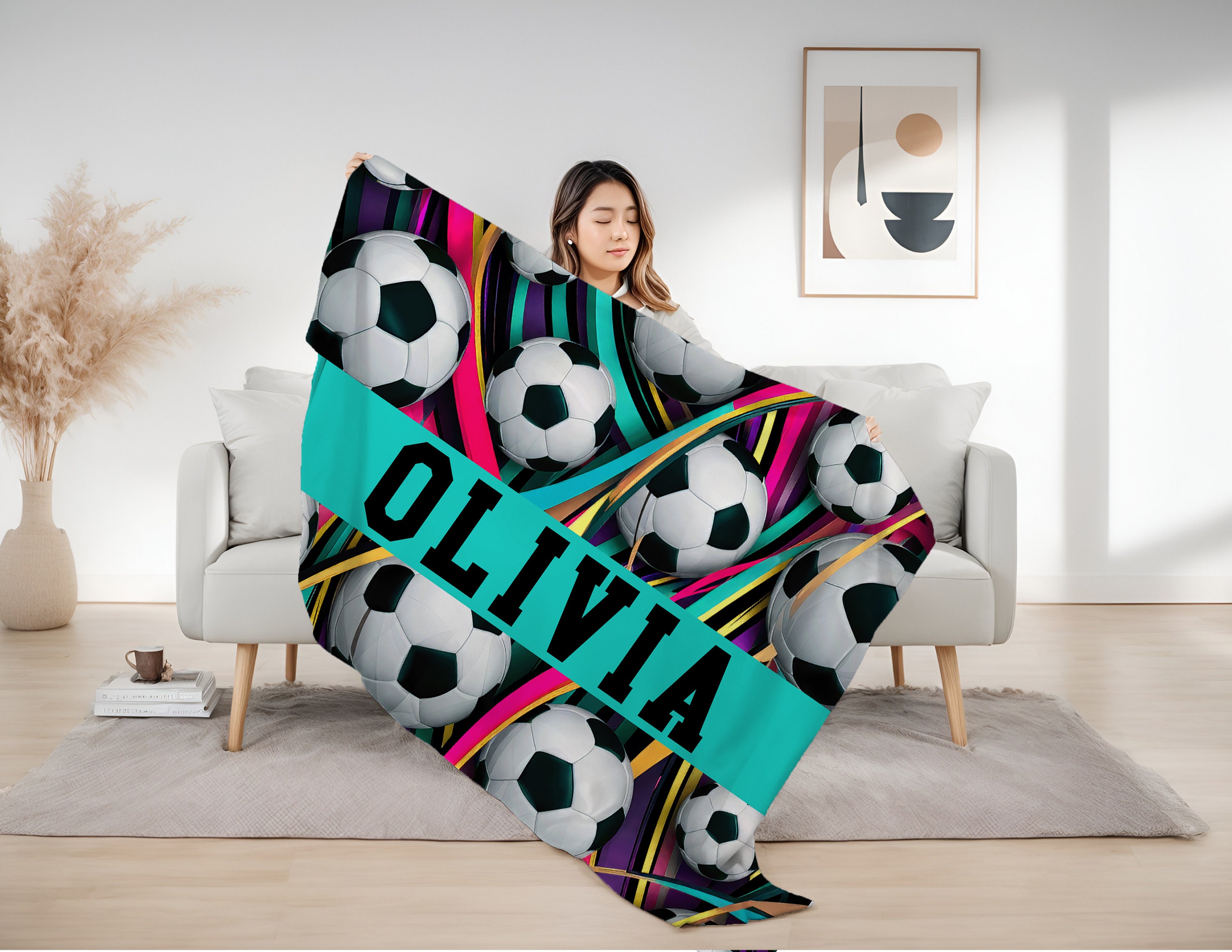 Custom Soccer Blanket, Personalized Kids Blanket, Sports Blanket