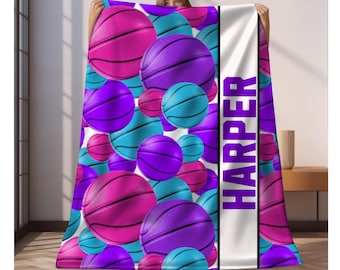 Custom Basketball Blanket, Personalized Kids Blanket, Sports Blanket, Custom Gift, Plush Blanket, Soft Cozy Throw, Personalized Basketball