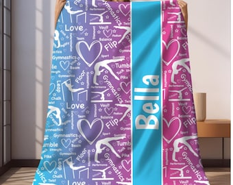 Custom Gymnastics Velveteen Blanket, Cozy Blanket for Gym Lovers, Personalized Sports Blanket, Kids Sports Gift, Soft Plush Throw