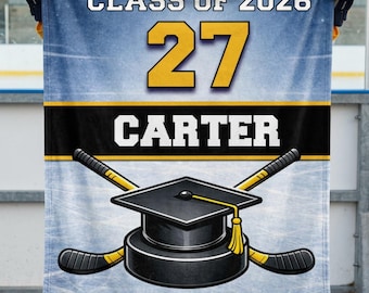 Personalized Hockey Senior Blanket Class of 2026, Custom Name Graduation Gift for Hockey Player, Senior Night Ice Rink Throw