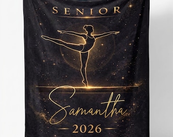 Personalized Gymnast Senior Blanket, Gymnastics Graduation Gift 2026, Custom Name Beam Pose Blanket, Gymnastics Team Gift, Senior Night