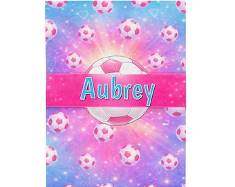 Personalized Soccer Blanket with Name, Custom Soccer Gift for Girls, Soccer Team Blanket, Tween/Teen Gift, Birthday Christmas Gift