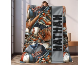 Custom Baseball Blanket, Personalized Kids Blanket, Sports Blanket, Custom Gift, Plush Blanket, Soft Cozy Throw, Personalized Baseball