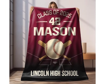 Custom Senior Baseball Blanket, Personalized Graduation Gift, High School Grad, Player Name and Number, Senior Night Gift, Class of 2025