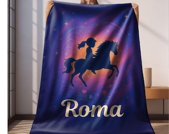 Custom Horse Blanket, Personalized Horseback Riding Blanket,  Name throw,  Kids Equestrian, Girl and Horse, Pony, Horse Rider, Horse Lover