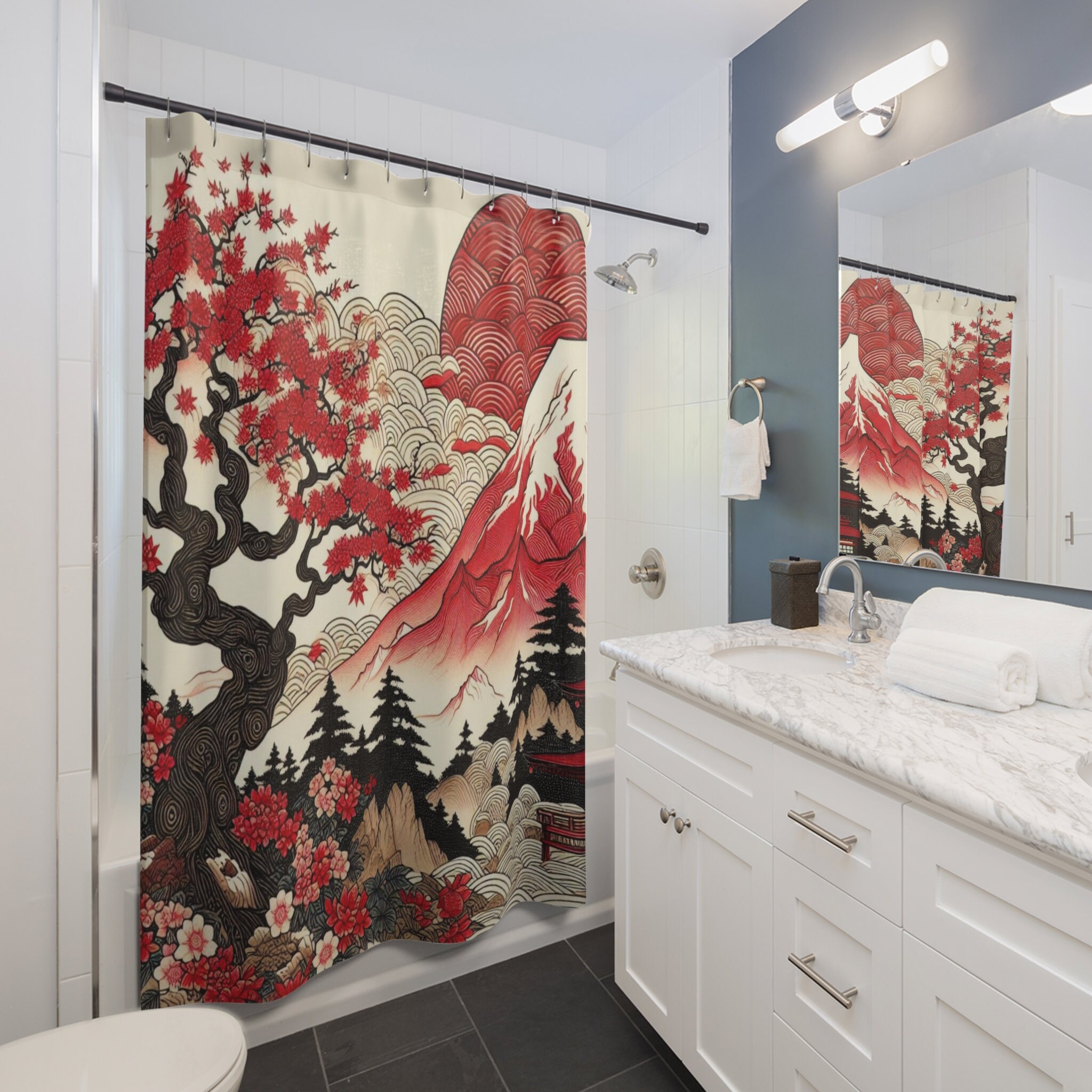 Japanese Style Shower Curtain, Art Bathroom Curtain, Gift for Art ...