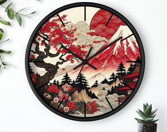 Japanese-Inspired Round Wall Clock, Bedroom Clock, living room wall clock, home wall art. Japanese Art, Timeless Elegance Home Decor