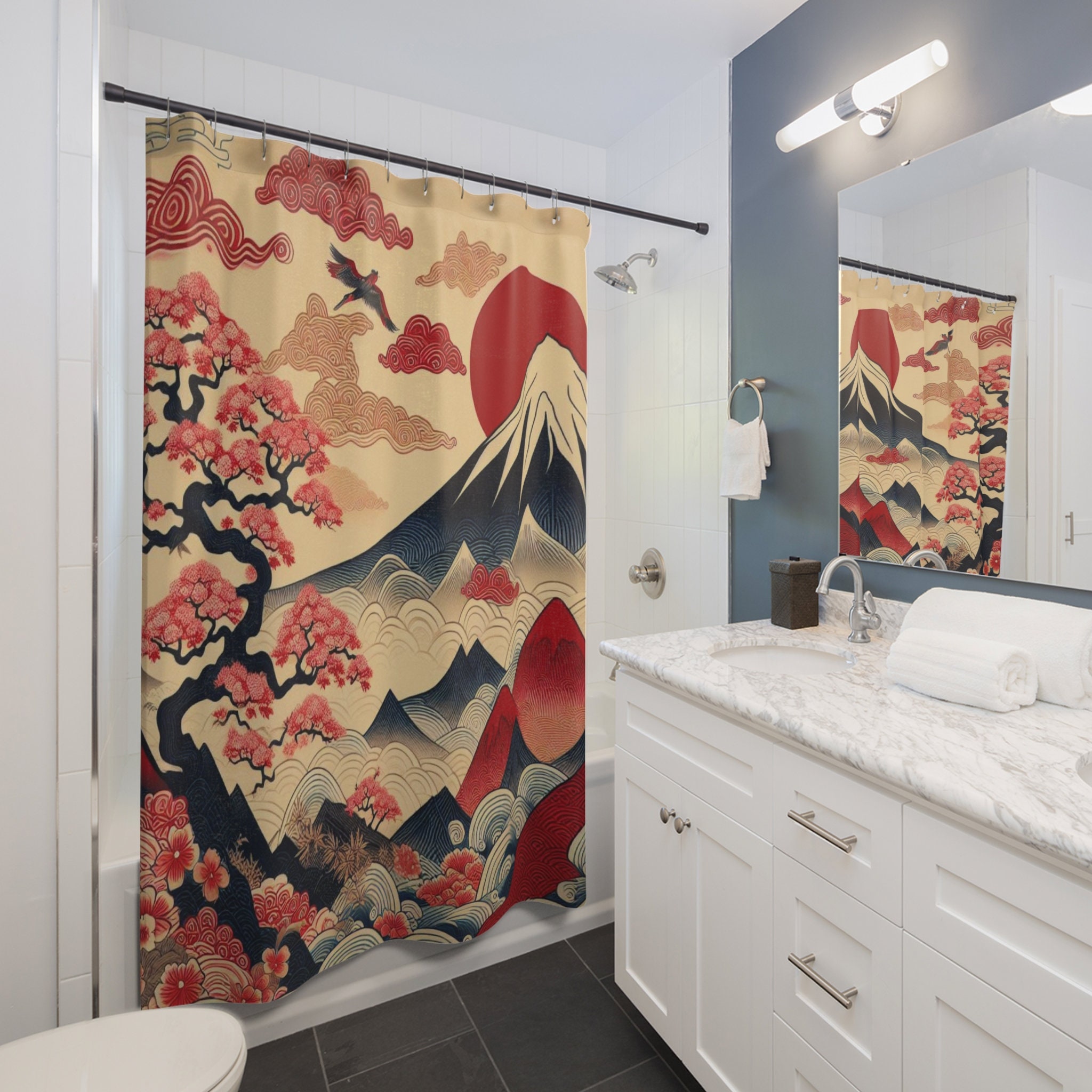 Elegant Japanese Shower Curtain, Cute Shower Curtains, Shower Stall