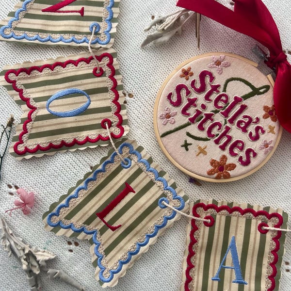 Boys Striped Sage & Blue Personalized Name Garland/ Bunting, Colourful Nursery Decor, Baby Party Banner, Vintage Bedroom Theme, Circus Room