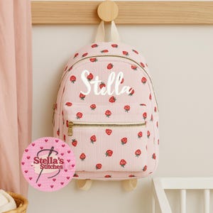 Embroidered kids backpack | nursery backpack | personalised backpack | corduroy bag | rucksack | bow backpack | strawberry backpack