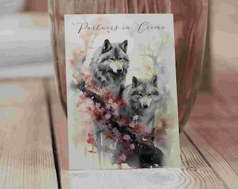 Wolf Liebe & Hochzeitswünsche A6 druckbare Grußkarte, digitaler Download, Digitaldruck, hochwertiges PDF, druckbares Aquarell, Aquarell