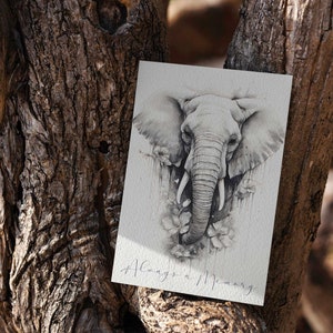 Elefant 'Always a memory' Kondolenzkarte, A6 druckbare Grußkarte, digitaler Download, Digitaldruck, hochwertige PDF, druckbare Skizze