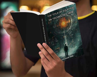 Okładka rozprawy doktorskiej technologia/gry/Science Fiction, edytowalny szablon broszury 24 x 17 cm z pięknym obrazem naukowym, pobieranie cyfrowe, SVG