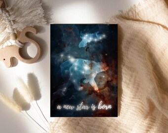Duży miś i mały miś, astronomiczna karta gratulacyjna, karta okolicznościowa do druku A6, pobieranie cyfrowe, wydruk cyfrowy, wysokiej jakości plik PDF