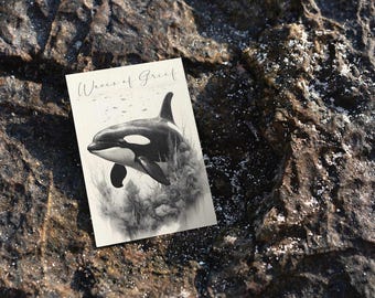 Orca „Fale żalu” karta kondolencyjna, A6 do wydrukowania kartka z pozdrowieniami, pobieranie cyfrowe, wydruk cyfrowy, wysokiej jakości plik PDF, szkic do wydrukowania