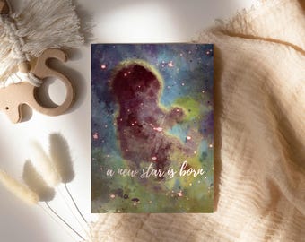 Narodziny nowej gwiazdy, astronomiczna karta gratulacyjna, karta okolicznościowa do druku A6, pobieranie cyfrowe, wydruk cyfrowy, wysokiej jakości plik PDF