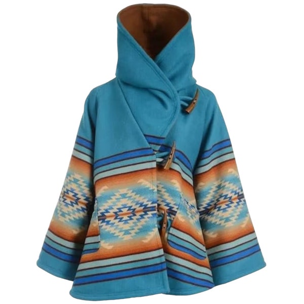 Vintage handgemachte YS Beth Dutton Kelly Reilly Blauer Poncho-Mantel mit Kapuze für Frauen Beth Poncho | Kuscheliger Decken-Mantel | Kelly Kapuzenmantel |