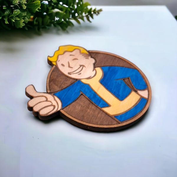 Dessous de verre en bois Fallout - Ensemble de sous-verres Vault Boy - Personnalisation gratuite - Décoration d'intérieur - Cadeau geek - Fournitures en bois faites main - Ustensiles de cuisine