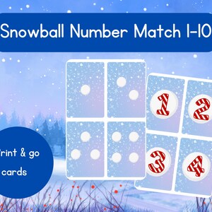 Snowball Number Match Cards 1-10 | Early Years Maths | Toddler Worksheet | Print and Go | Number Recognition | Maths Cards