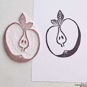 Timbro in gomma fatto a mano con mela: ornamento di frutta per biglietti d&#39;auguri