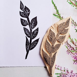 Dekoracyjny stempel z liściastą gałęzią – elegancki stempel botaniczny do dzienników, scrapbookingu, kartek DIY i rzemiosła przyrodniczego, rustykalny papier listowy