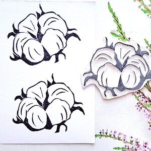 Rubberstempel katoenplant – handgetekende botanische stempel voor knutselen, doe-het-zelfprojecten, scrapbooking, ecoverpakkingen, handgemaakte bloemenkunstbenodigdheden