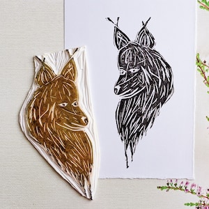 Rubberstempel voor scrapbooking wilde hond dierenstempel afdrukken handgemaakte stempel knutselen kunstgereedschap levering handgesneden stempel Wolf illustratiestempel