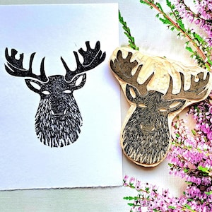 Pieczątka z gumy łosia Ręcznie robiona pieczątka z motywem dzikiej przyrody do dziennika Scrapbookingu DIY Rzemiosła, pakowania prezentów Rustykalna sztuka inspirowana naturą Jeleń vintage