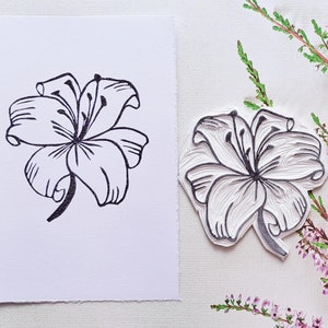 Hand Carved Lily Flower Rubber Stamp: Botanical Scrapbooking