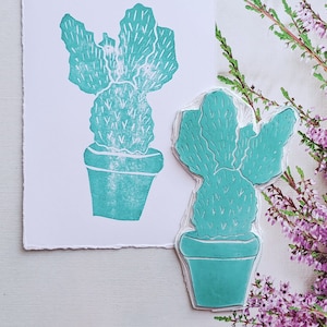 Tampon de plante de cactus pour la fabrication de cartes, un pot de fleurs, un carnet de notes, un embellissement floral, un grand tampon fait main pour la journalisation d'art, l'ornement de la nature
