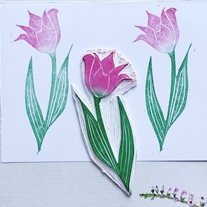 Rubberstempel tulpenbloem – elegante bloemenstempel voor journaling, scrapbooking, doe-het-zelfkaarten, botanische stijl, op de natuur geïnspireerde ambachten, met de hand gesneden