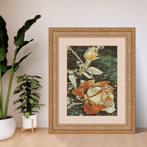 Retro Rose druckbare Kunst - Blumen Poster, Aquarell, digital für Wand- und Innendekoration, druckbare Aufkleber, Vintage Gartenblume