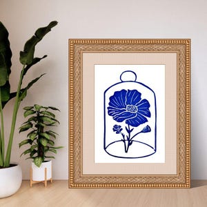 Mohnblume Digital Stempel– druckbare Aufkleber & Wandkunst, botanisches Poster, digitaler Download für Dekor, Journaling, Scrapbooking, Blue Print