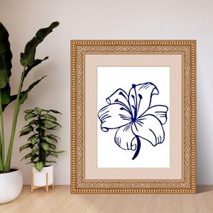 Lilly Flower Digital Stamp-druckbare Aufkleber & Wandkunst, botanisches Poster, digitaler Download für Dekor, Journaling, Scrapbooking, blauer Druck