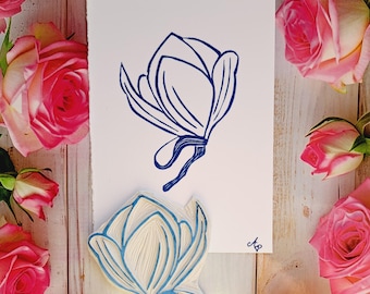 Magnolia Flower Rubber Stamp: Floral DIY Crafts, Card Making