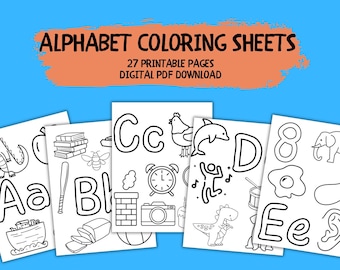 27 Pages Alphabet Coloring Pages, Coloring Sheets for Kids, Printable PDF Coloring Sheets