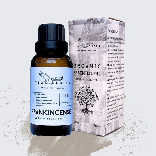 ITBO Green | Organic Frankincense Essential Oil | Pure Earthy Oil | 30ml UV Bottle, Aromatherapy, Vegan, Spirituality, Natural Healing