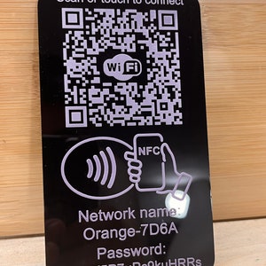 Custom Premium Laser engraved Plexiglass WiFi NFC and QR Code Sign